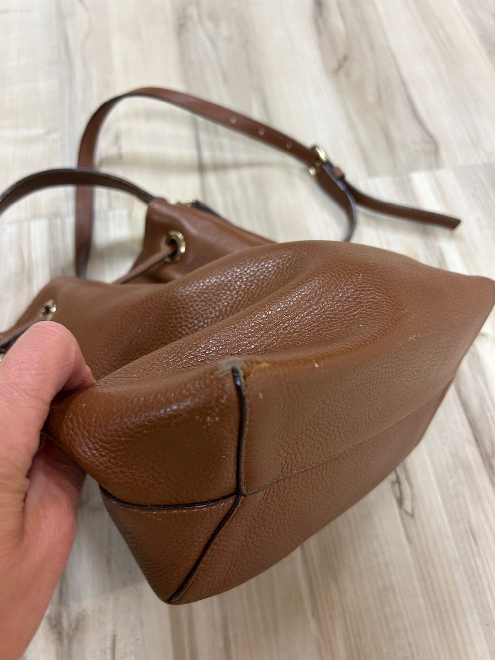 Brown Leather Drawstring Bucket Bag image 4